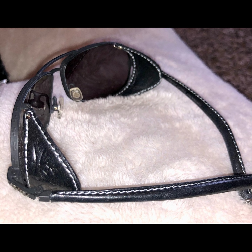 Rare vintage Chrome Hearts leather frame sunglasses with leather wind shields.